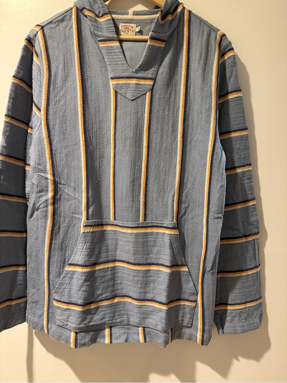 Faherty Light Blue Hoodie with Yellow & Navy Stripes